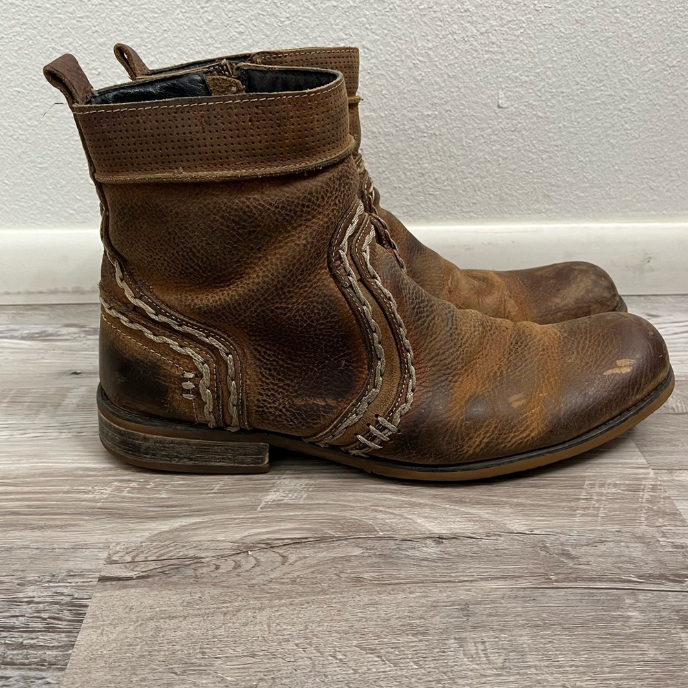 Bed Stu Mens Boots Leather Zipper Brown Size 11.5 Square Toe